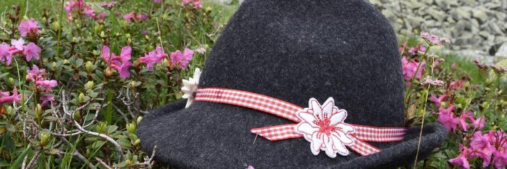 Hut mit Schleife im Gras